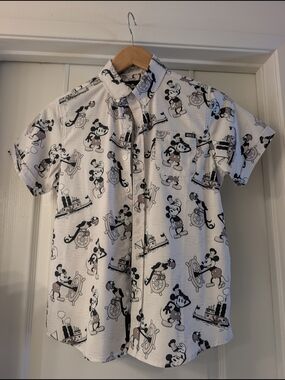 RSVLTS Youth White and Black Mickey Mouse Short-Sleeve Button-Down Shirt